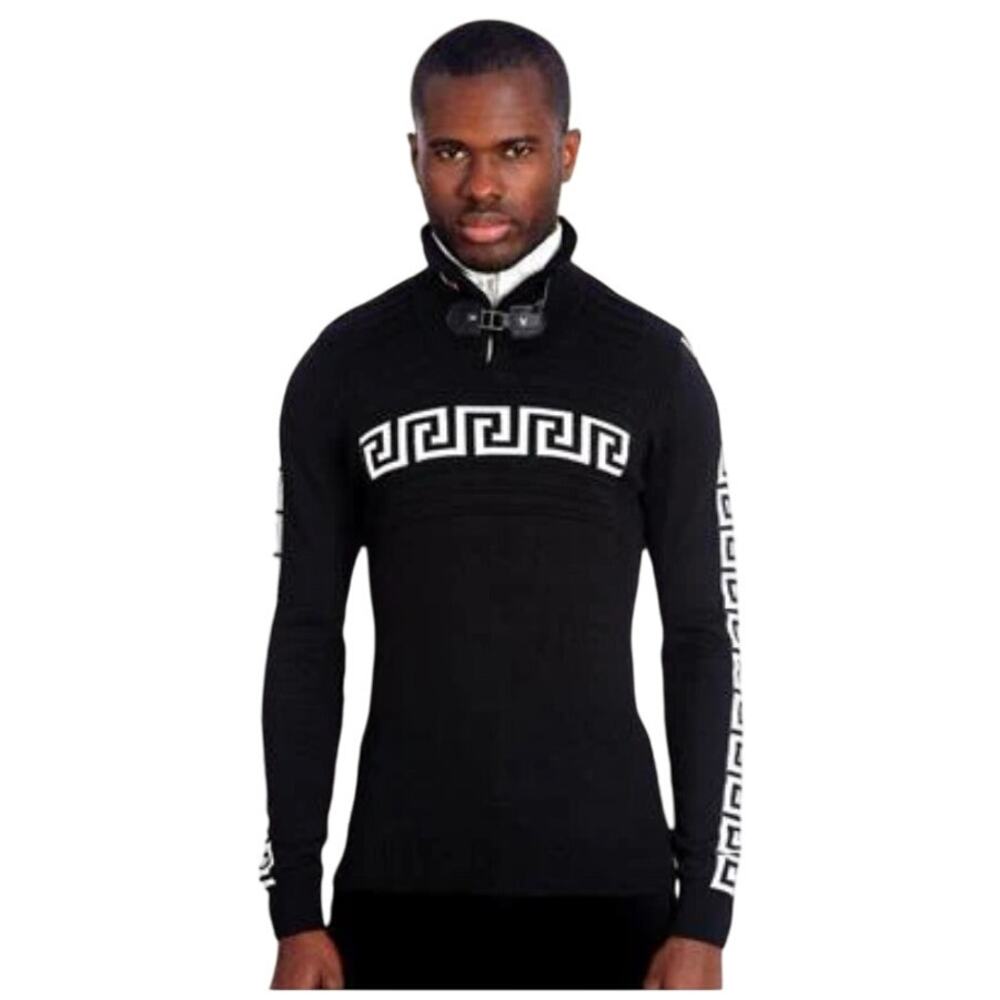 LCR Black Edition heavy knit strappy toggle turtleneck sweater mens large luxury